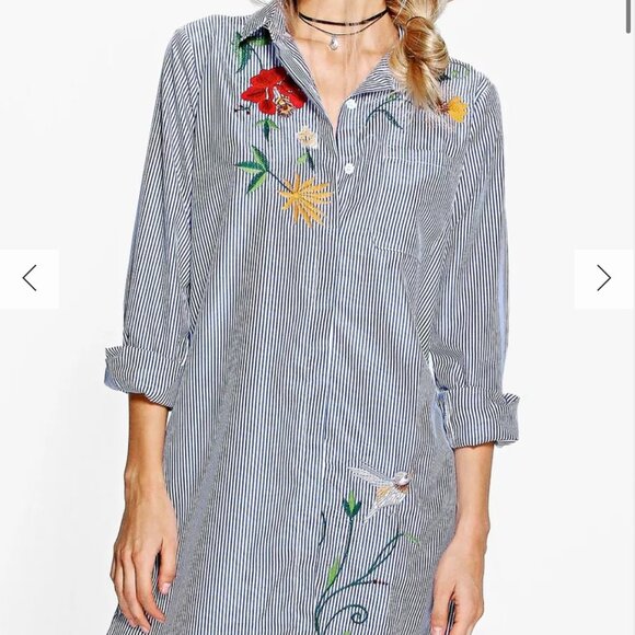 Boohoo Striped Embroidered Floral Dress - Picture 8 of 8